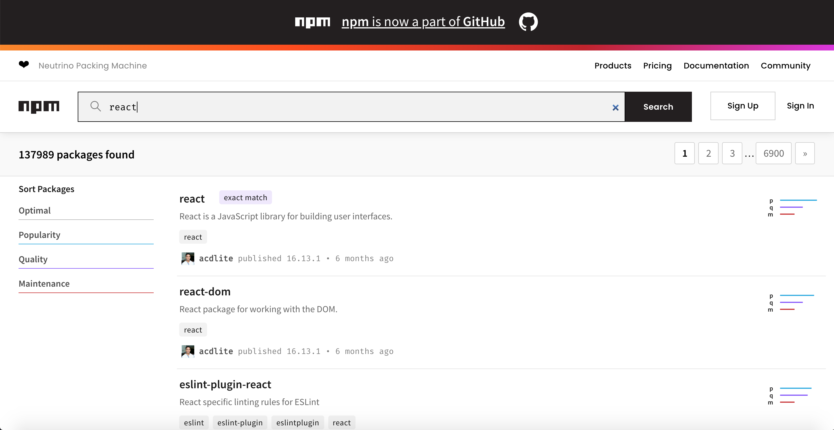 Browse npm packages