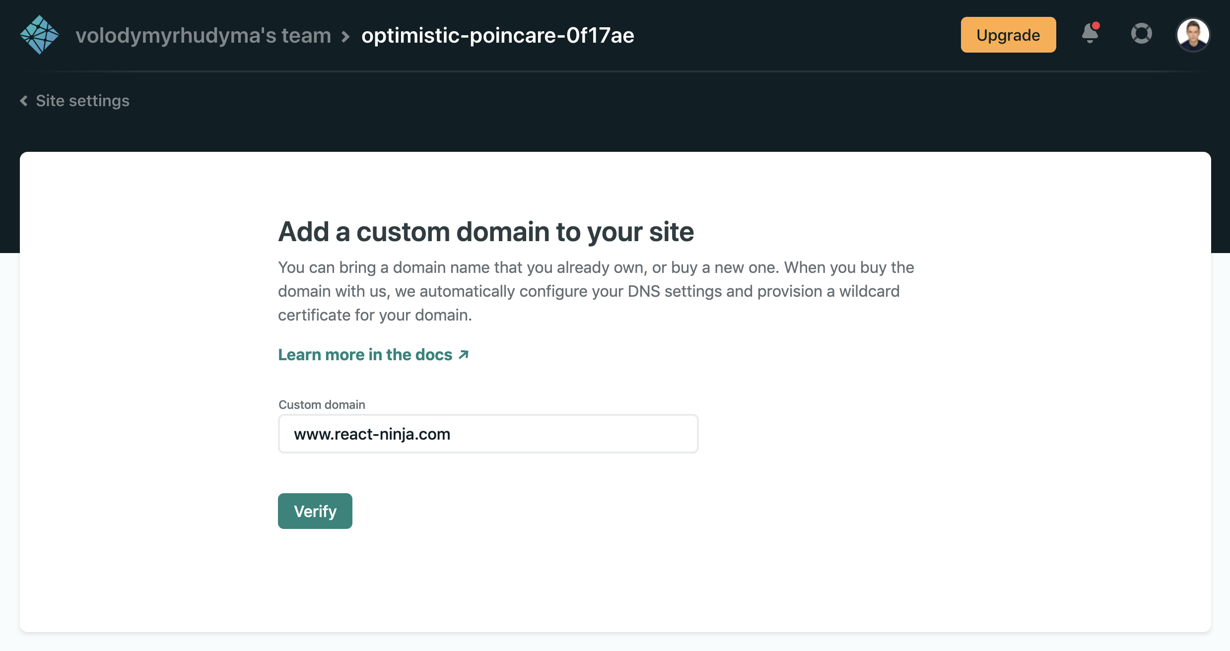 Netlify Provide The Name Of The Custom Domain
