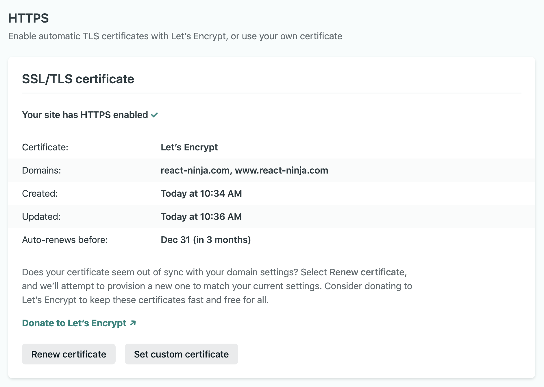 SSL/TLS Certificate Section